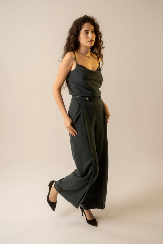 Teal pleat trousers