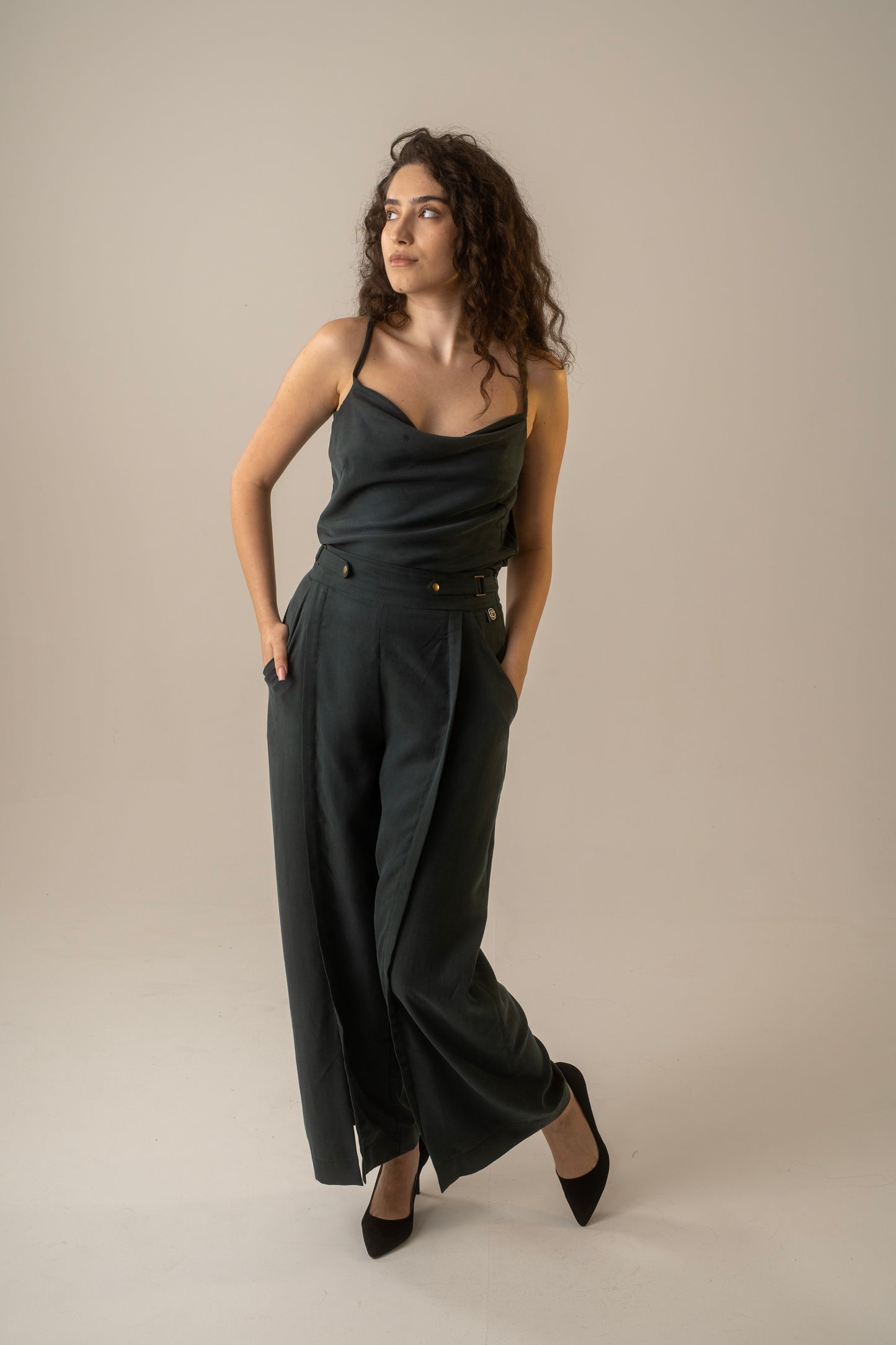 Teal pleat trousers
