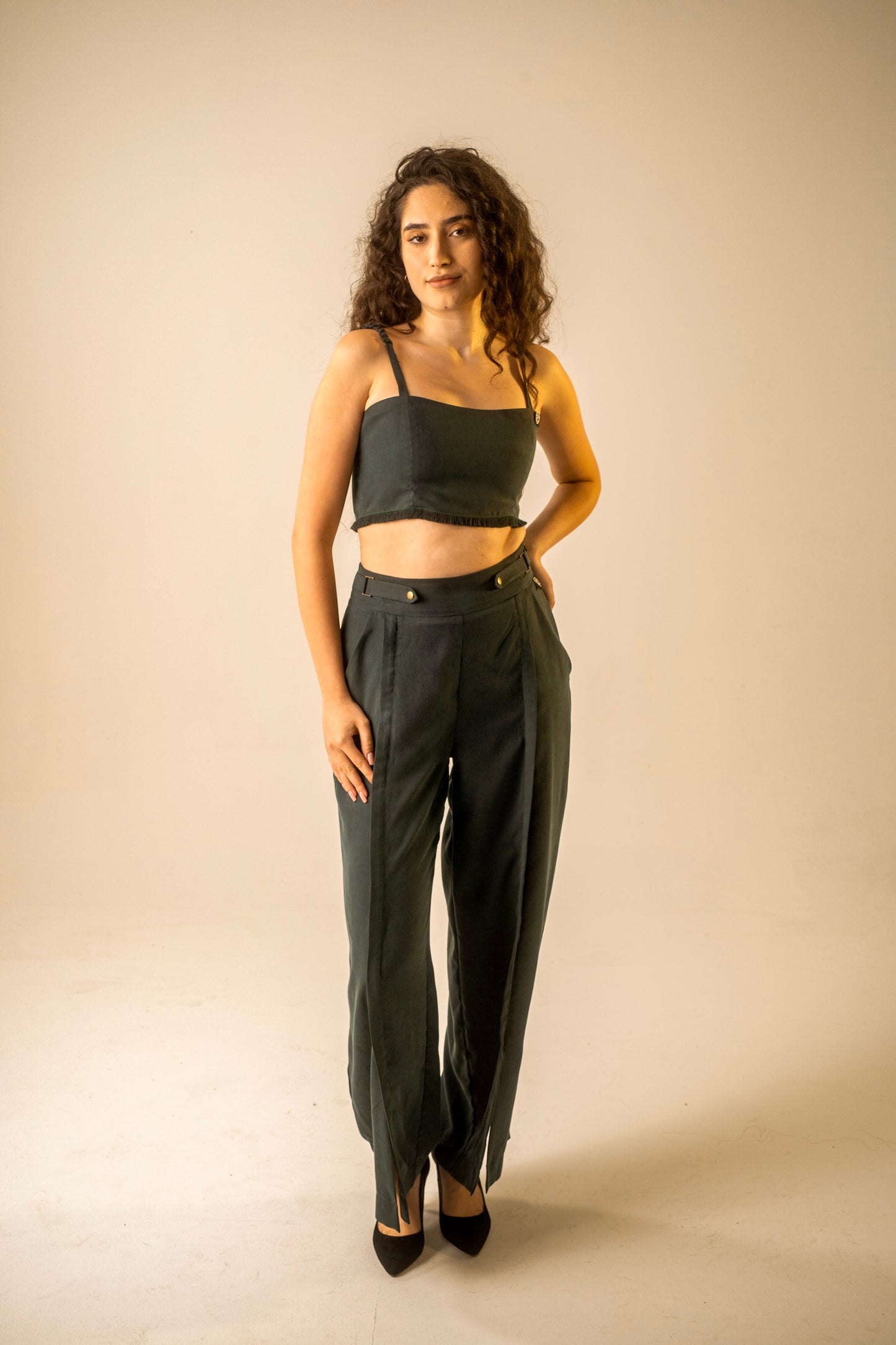 Teal pleat trousers