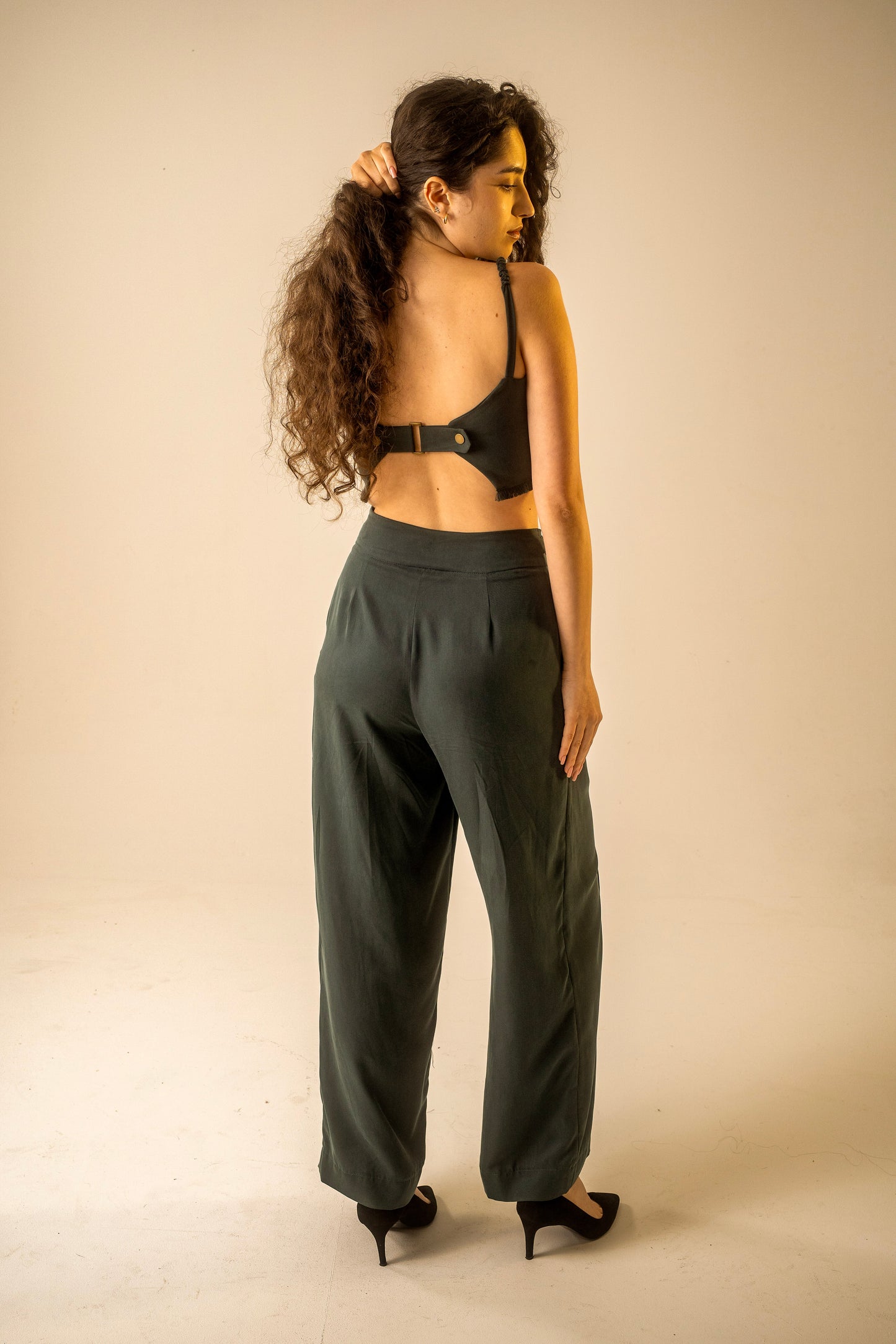 Teal pleat trousers