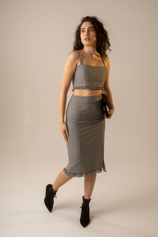 Check fringe skirt
