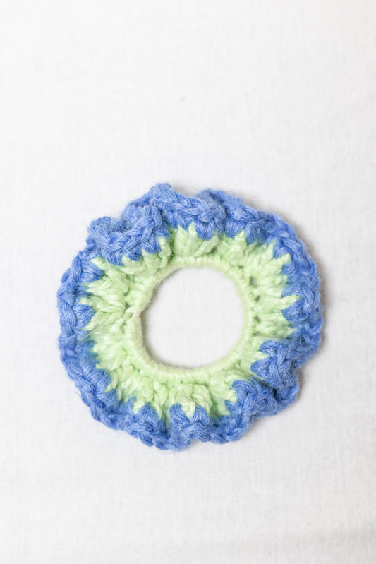 Whizzy green & blue scrunchie