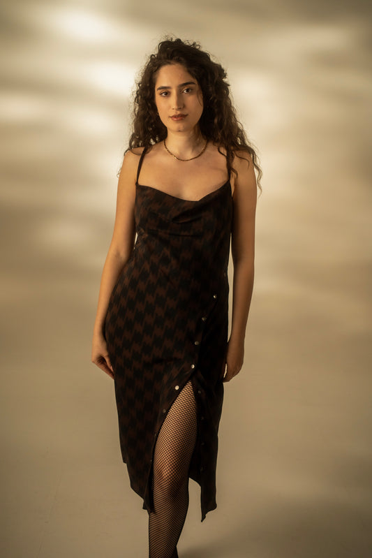 Dogtooth silk slip dress