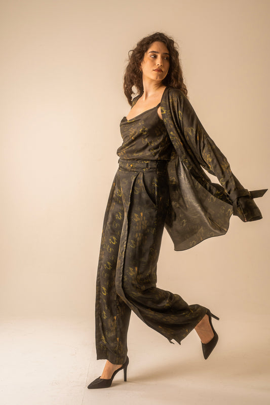 Print pleat trousers