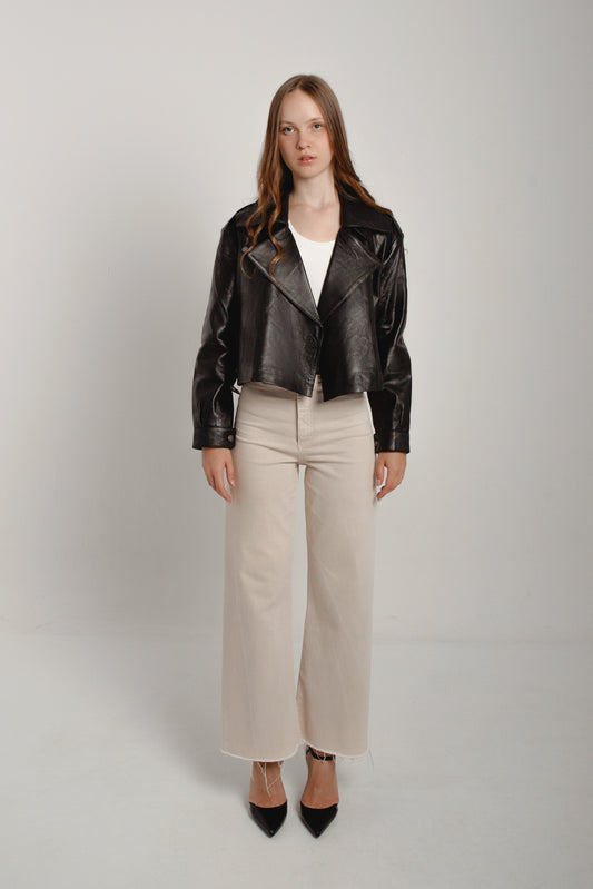 Cropped leather jacket