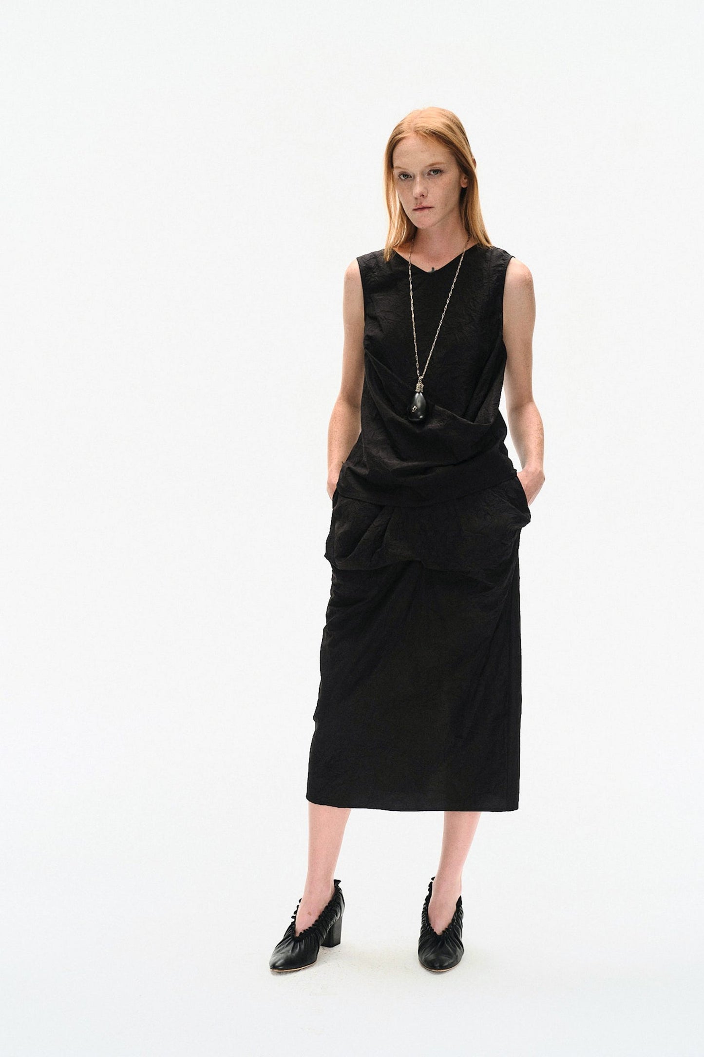 CRINKLED MIDI SKIRT